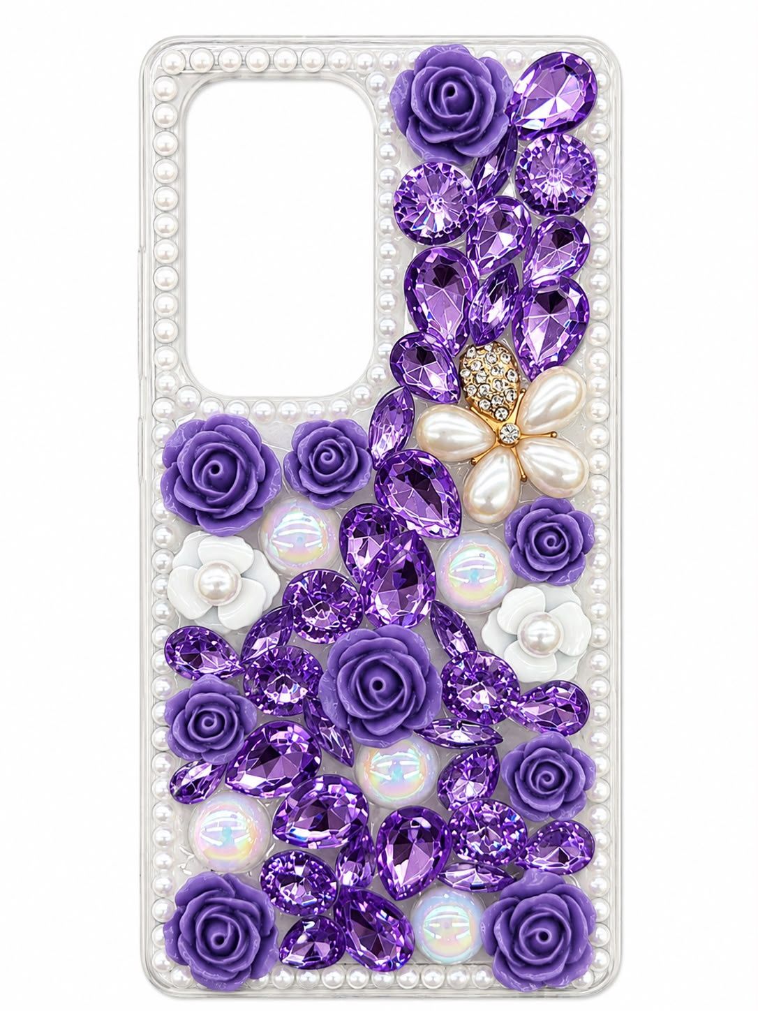 Diamond Pearl Rose Phone Case for S25 Ultra- Purple