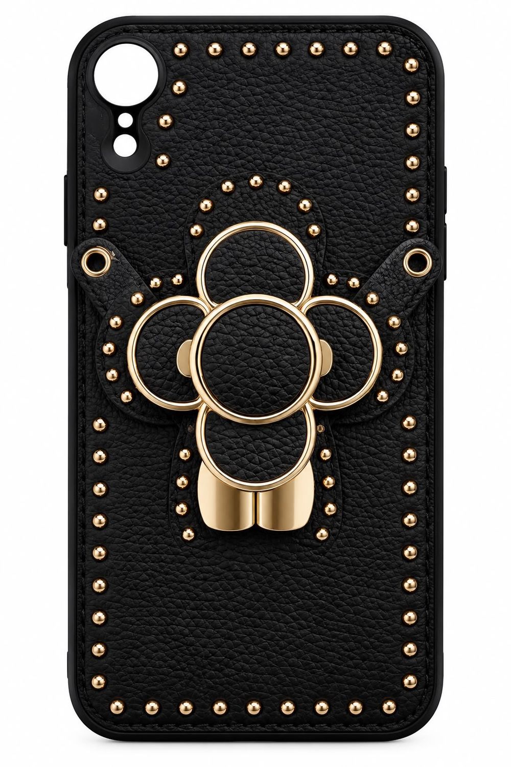 Luxury Black Leather Ring Holder Case for iPhone XR