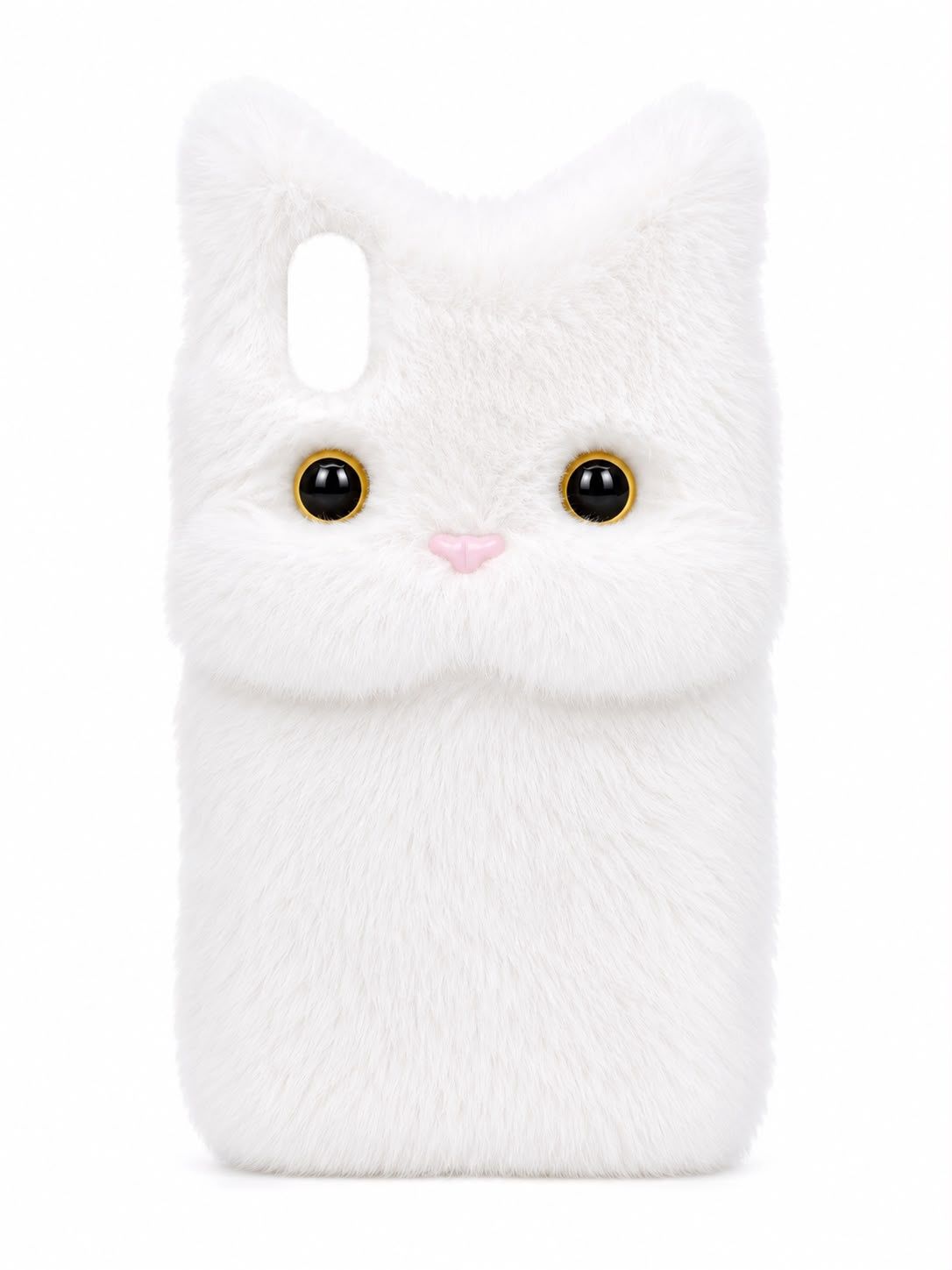 Fluffy Cat Plush Phone Case for XR-White