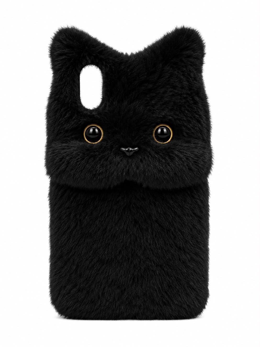 Fluffy Cat Plush Phone Case for XR- Black