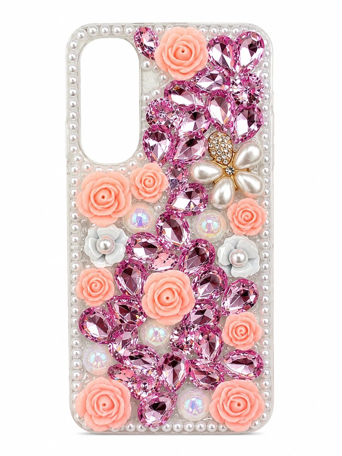 Diamond Pearl Rose Phone Case for S24 Fe- Pink