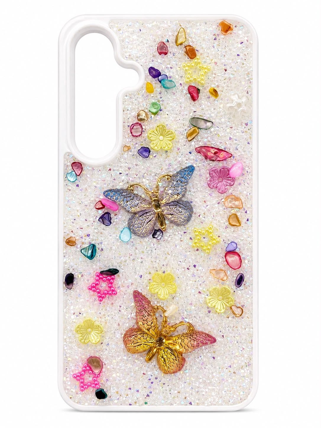 Rain Flower Stone Butterfly Phone Case For S24 Fe - White