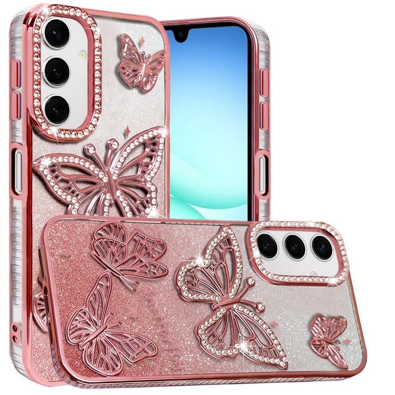 Samsung A17 5G Butterfly Freedom Shimmer Glitter Thick TPU Case Cover - Rose Gold