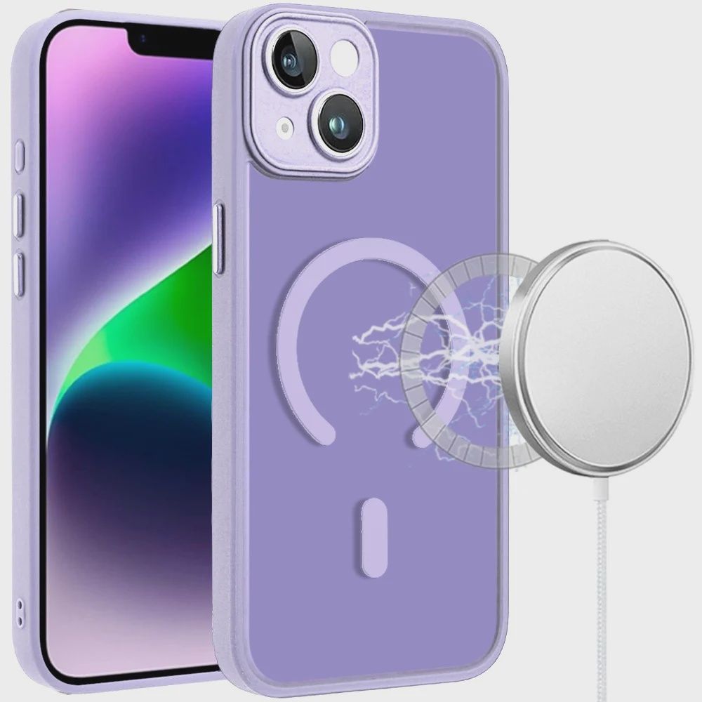 IPhone 13/14 Matte Frosted Magnetic Hybrid Case with Covered Camera Protection - LIGHT PURPLE