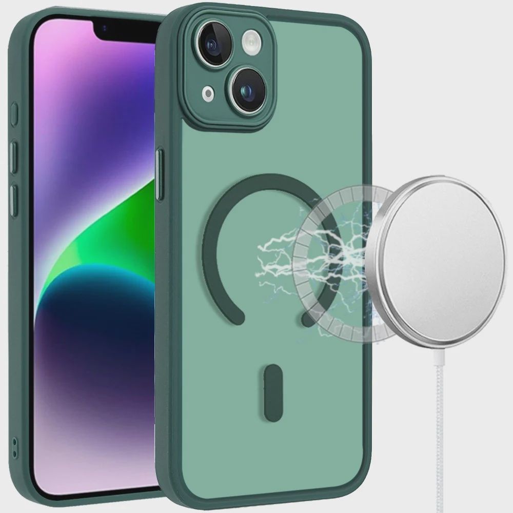 IPhone 13/14 Matte Frosted Magnetic Hybrid Case with Covered Camera Protection - GREEN
