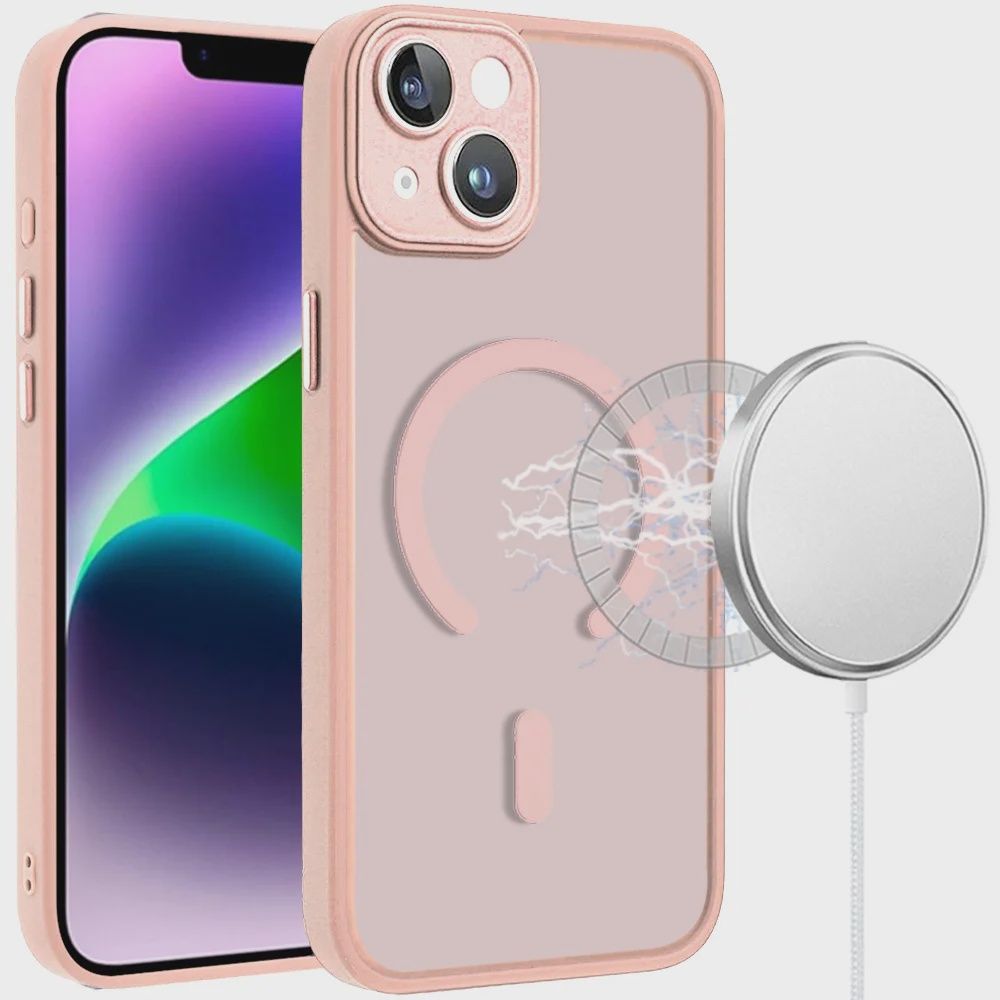 IPhone 13/14 Matte Frosted Magnetic Hybrid Case with Covered Camera Protection - LIGHT PINK
