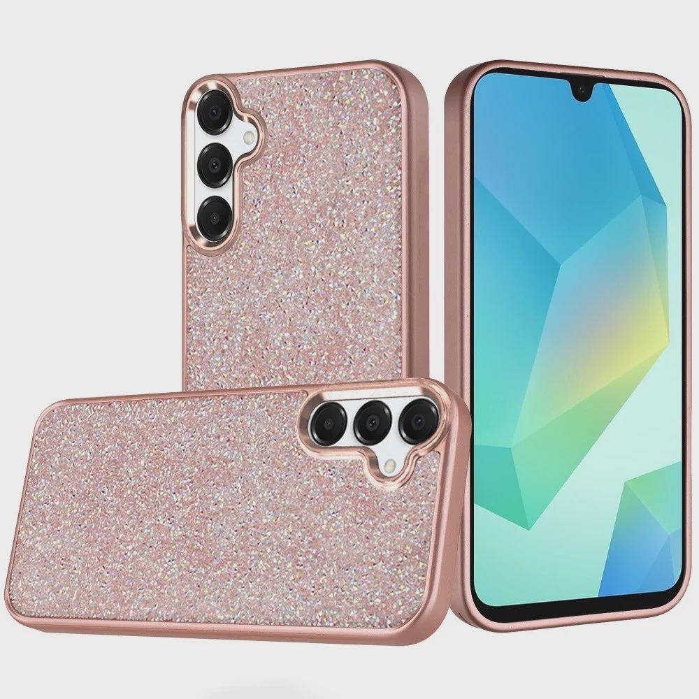 Samsung A16 5G Crystal Glass Diamond with Metallic Buttons and Edges Hybrid Case - Rose Gold