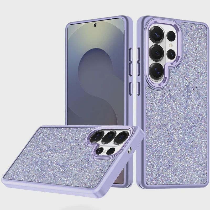 Samsung s25 Ultra Crystal Glass Diamond with Metallic Buttons and Edges Hybrid Case -Dark Purple