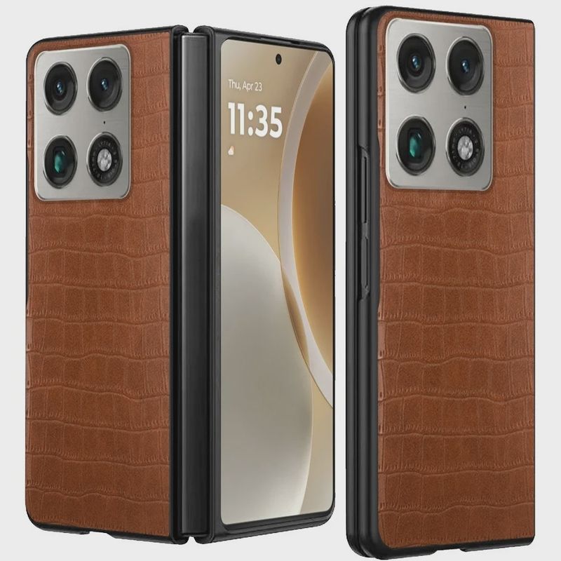 Motorola Razr Fold 2026 PU Vegan Leather Premium Hard Snap On Case Cover - Brown