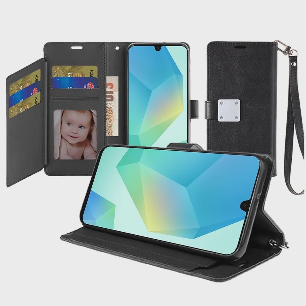 Samsung A16 5G Wallet ID Card Holder Case Cover - Black