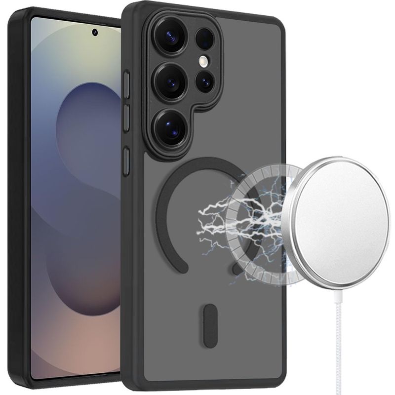 Samsung s25 Ultra Matte Frosted Magnetic Hybrid Case with Covered Camera Protection - Black