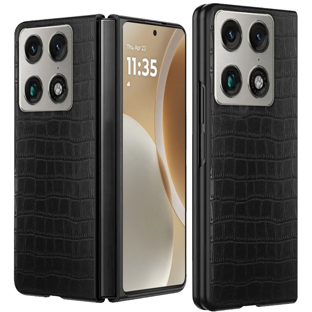 Motorola Razr Fold 2026 PU Vegan Leather Premium Hard Snap On Case Cover - Black