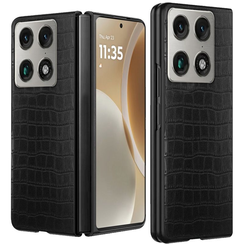 Motorola Razr Fold 2026 PU Vegan Leather Premium Hard Snap On Case Cover - Black