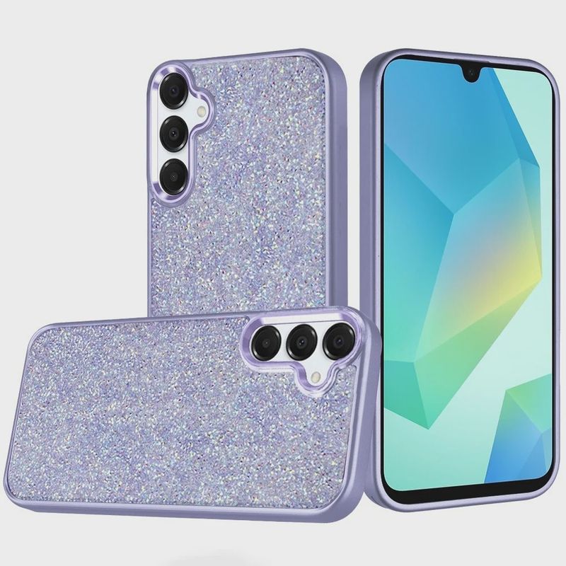Samsung A16 5G Crystal Glass Diamond with Metallic Buttons and Edges Hybrid Case - Dark Purple