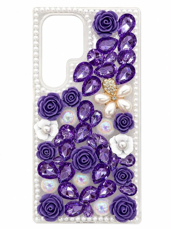 Diamond Pearl Rose Phone Case for S24 Ultra- Purple
