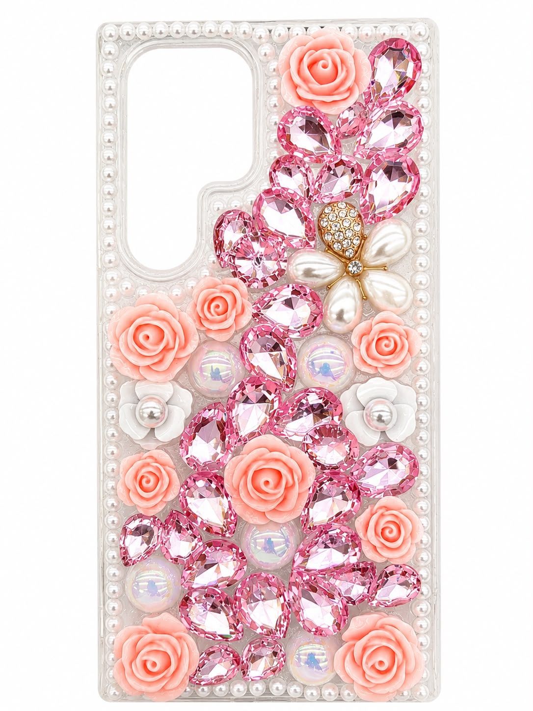 Diamond Pearl Rose Phone Case for S24 Ultra- Pink