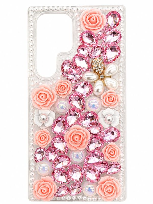 Diamond Pearl Rose Phone Case for S24 Ultra- Pink