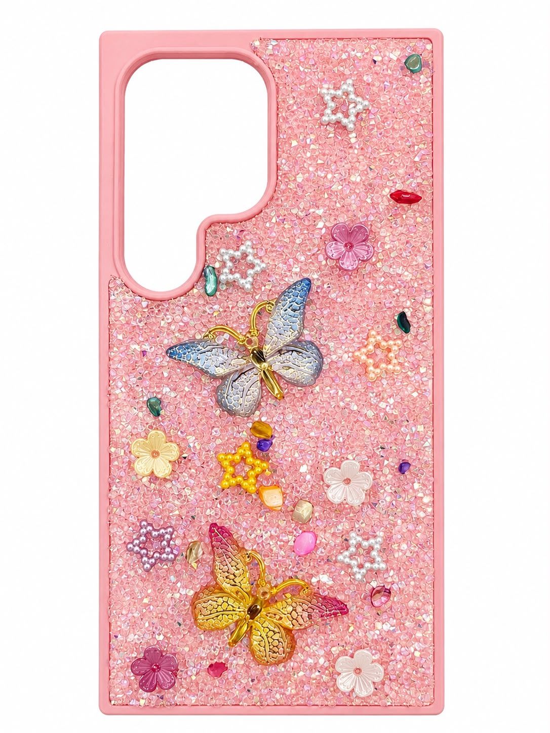 For Samsung S24 Ultra Butterfly Ornaments Diamond Bling Glitter Hybrid Case - Pink
