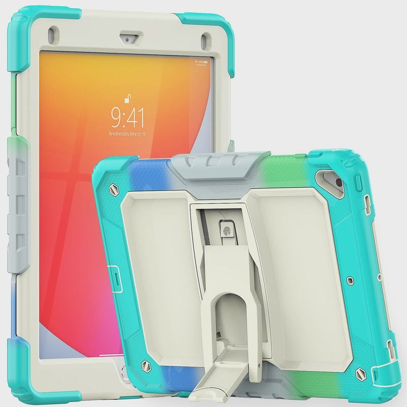 IPad 9.7 inch Heavy Duty Full Body Rugged Tablet Kickstand Case Cover - Beige/Camo Mint