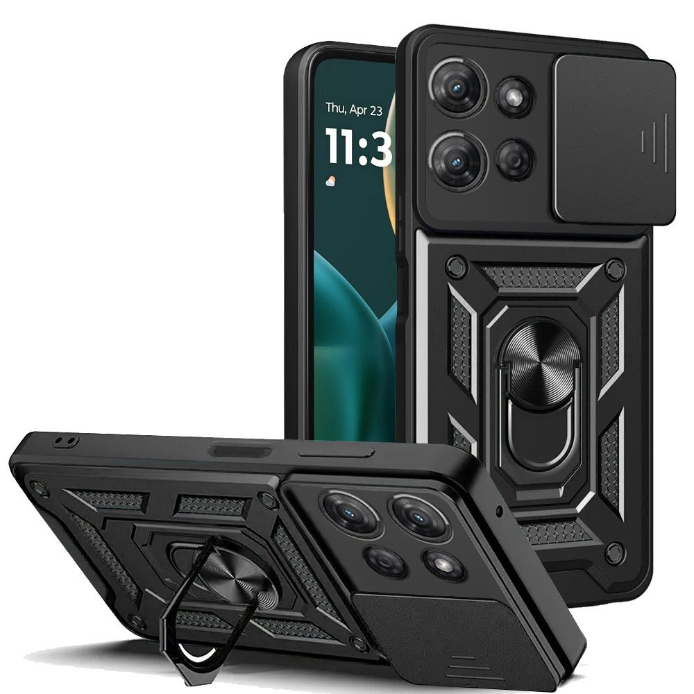 Elite Camera Push Magnetic Ring Stand Hybrid Case Cover for Moto G Stylus 5G 2026/2025 - Black...