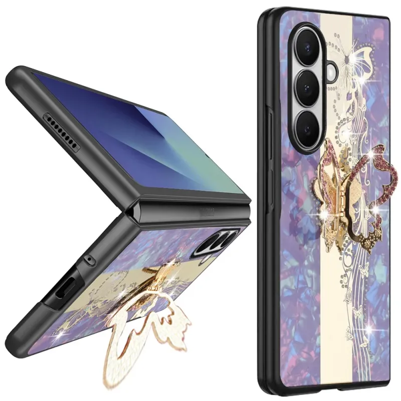 SPLENDID Diamond Glitter Ornaments Engraving Case Cover Samsung Z Fold 8 Ultra - Enchanted Butterfly PURPLE