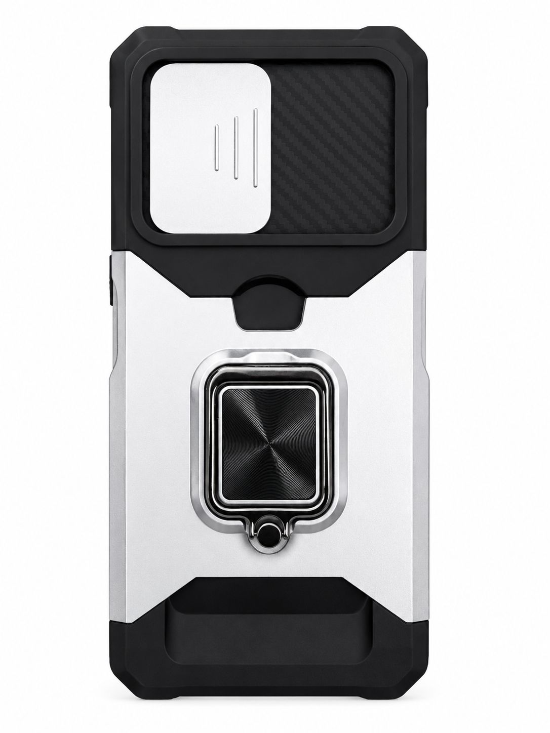 Utter Tough Metal Ring Movable Camera Window Hybrid Case Cover for Moto G Power 5G 2024- Silver
