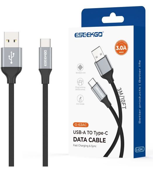 ESEEKGO G-63AC USB-A To Type- C Data Cable (Braided)- Black