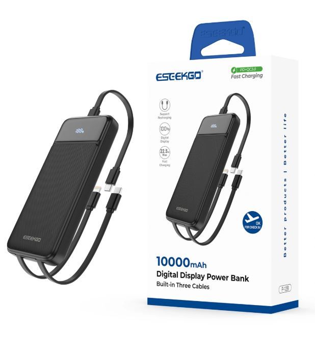 ESEEKGO P-12B 10000 mAh Power Bank With Built-in 3 Cable