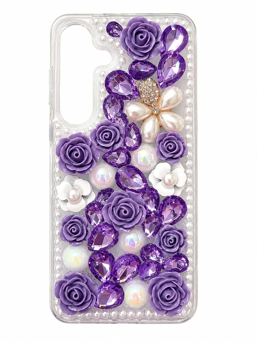 Diamond Pearl Rose Phone Case for S25- Purple