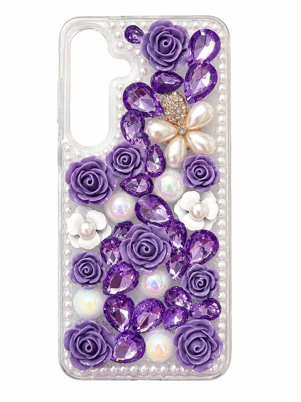Diamond Pearl Rose Phone Case for S25- Purple