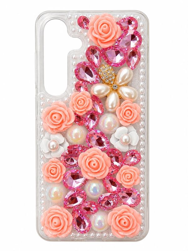 Diamond Pearl Rose Phone Case for S25- Pink