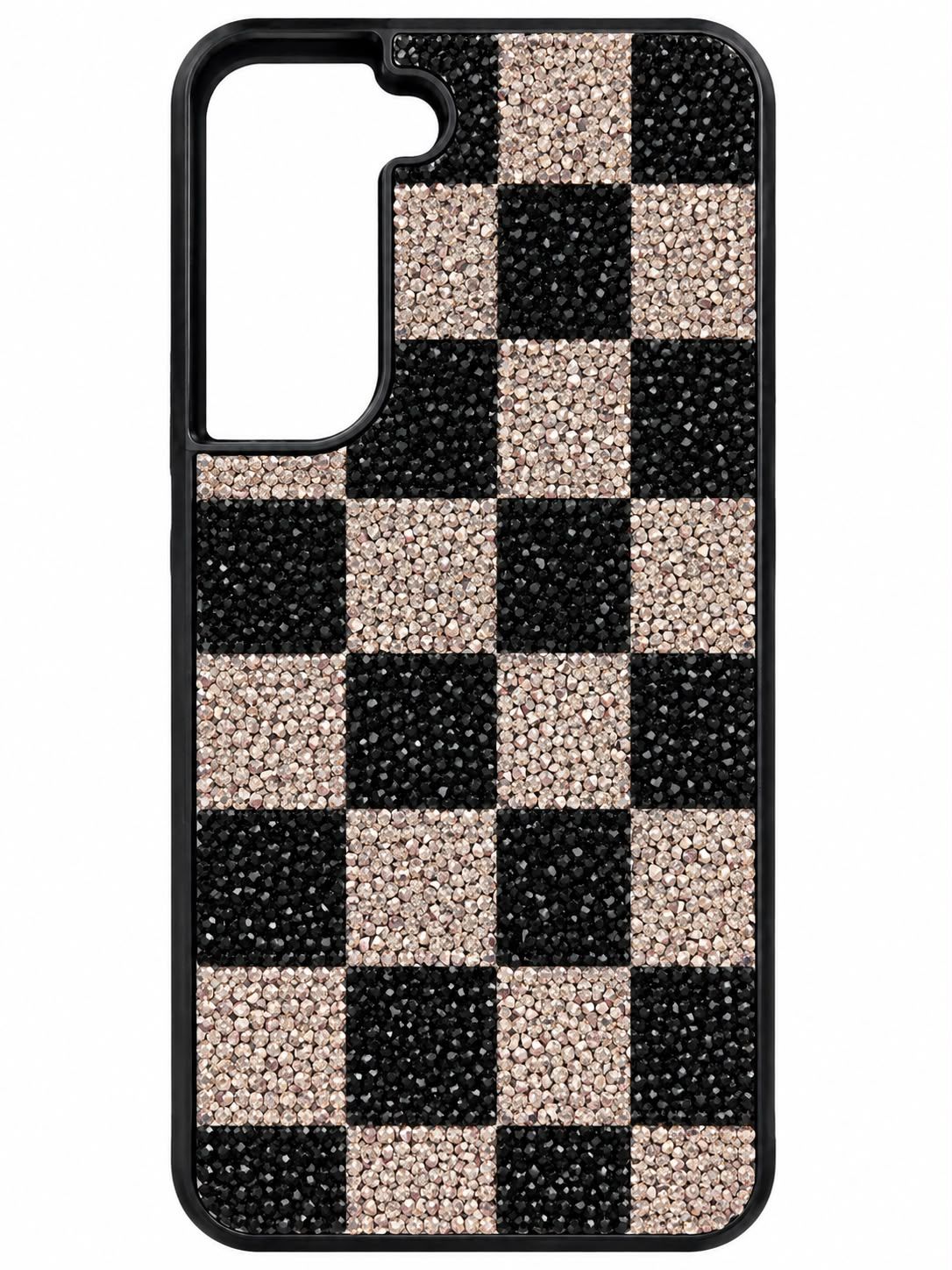 Leather Case with checkers for S22 Plus- Gold/Black