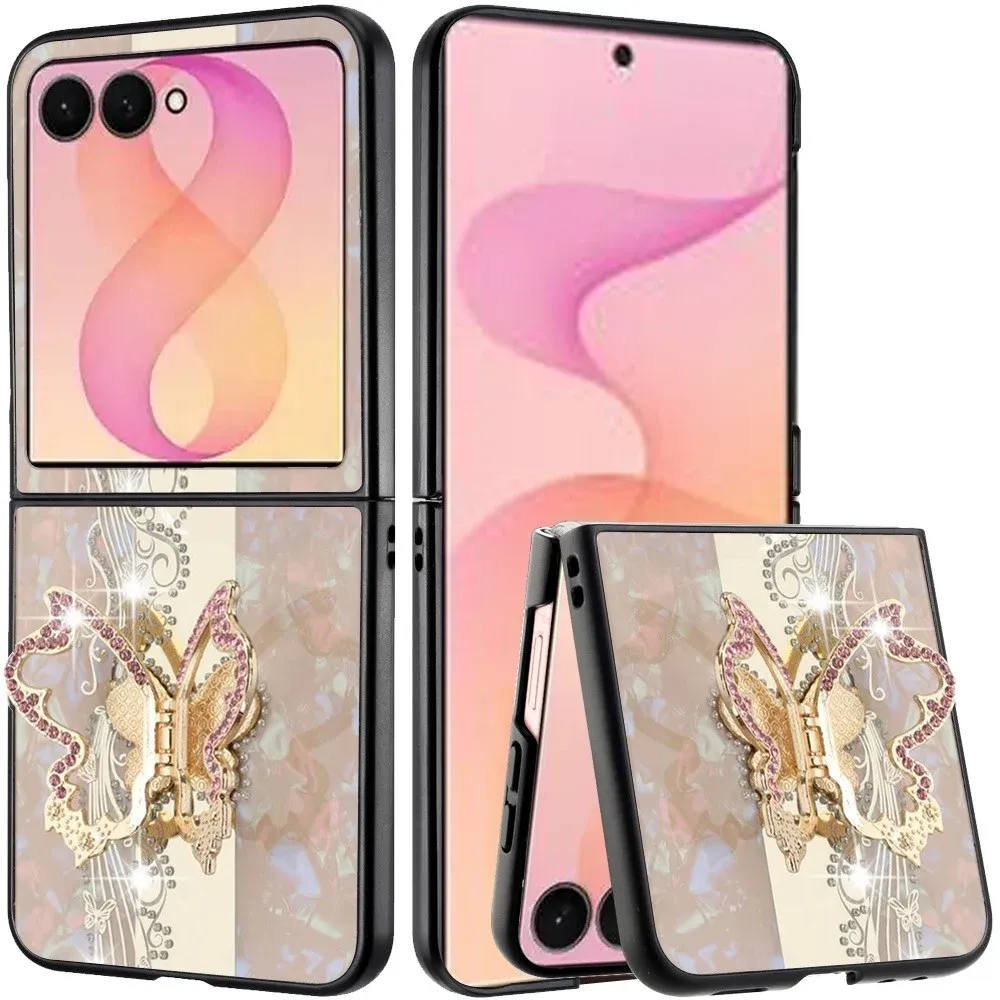 SPLENDID Diamond Glitter Ornaments Engraving Case Cover Samsung Z Flip 8 - Enchanted Butterfly Gold