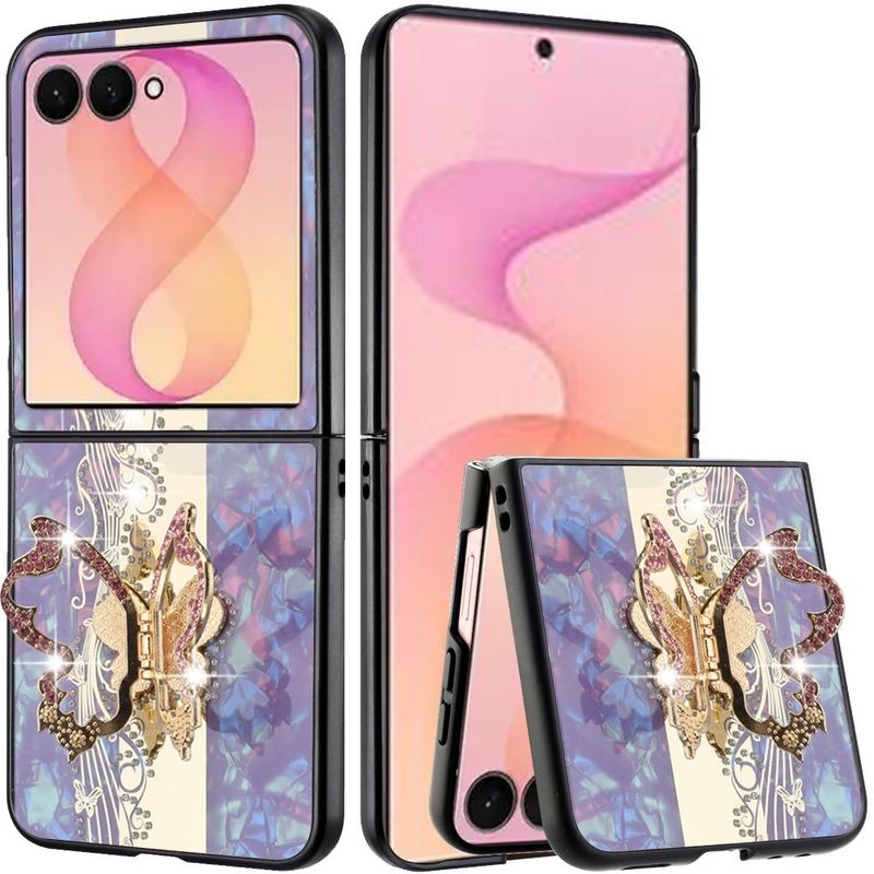 SPLENDID Diamond Glitter Ornaments Engraving Case Cover Samsung Z Flip 8 - Enchanted Butterfly Purple