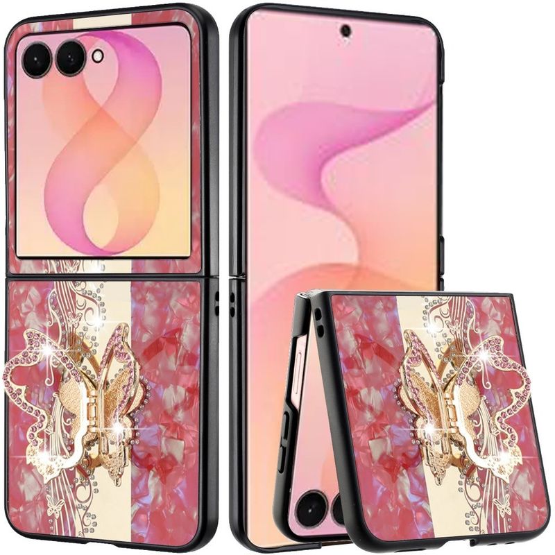 SPLENDID Diamond Glitter Ornaments Engraving Case Cover Samsung Z Flip 8 - Enchanted Butterfly Red