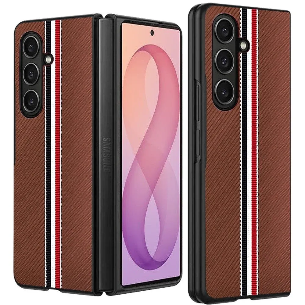 Velvet Fabric Flip Phone Premium PU Vegan Leather Samsung Z Fold 8 Ultra - Brown