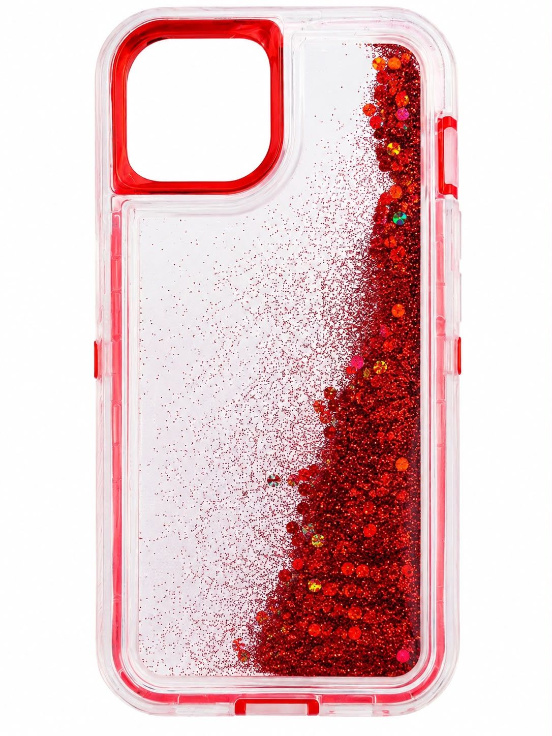 FLOATING GLITTER ROBOT DEFENDER CASE IPHONE 13/14 -RED