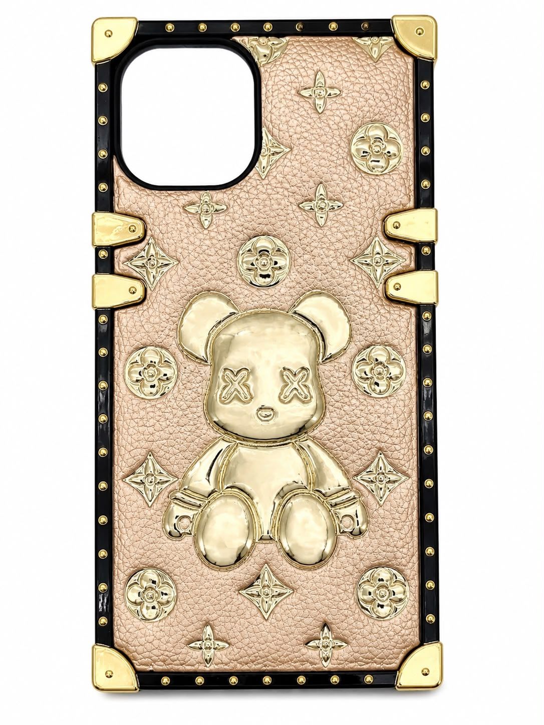 LEATHER BEAR CASE FOR IPHONE 13/14 -GOLD