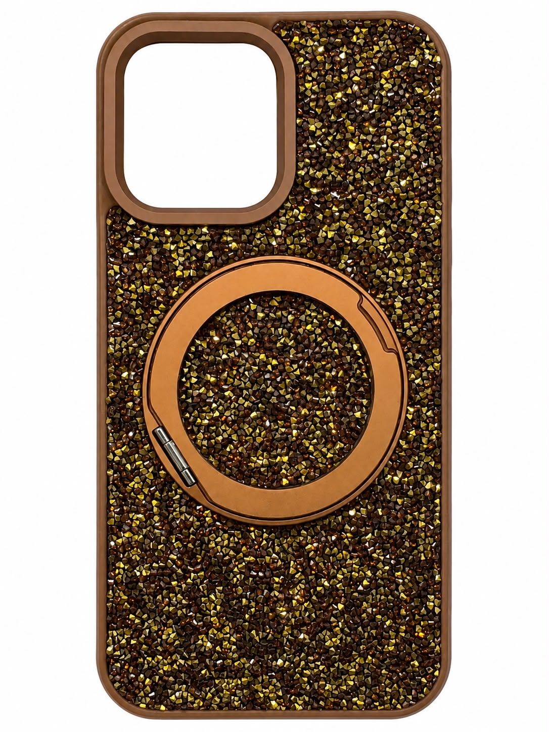 Diamond Case With 360 Roatating Magsafe Iphone 16 Pro Max -Brown Gold