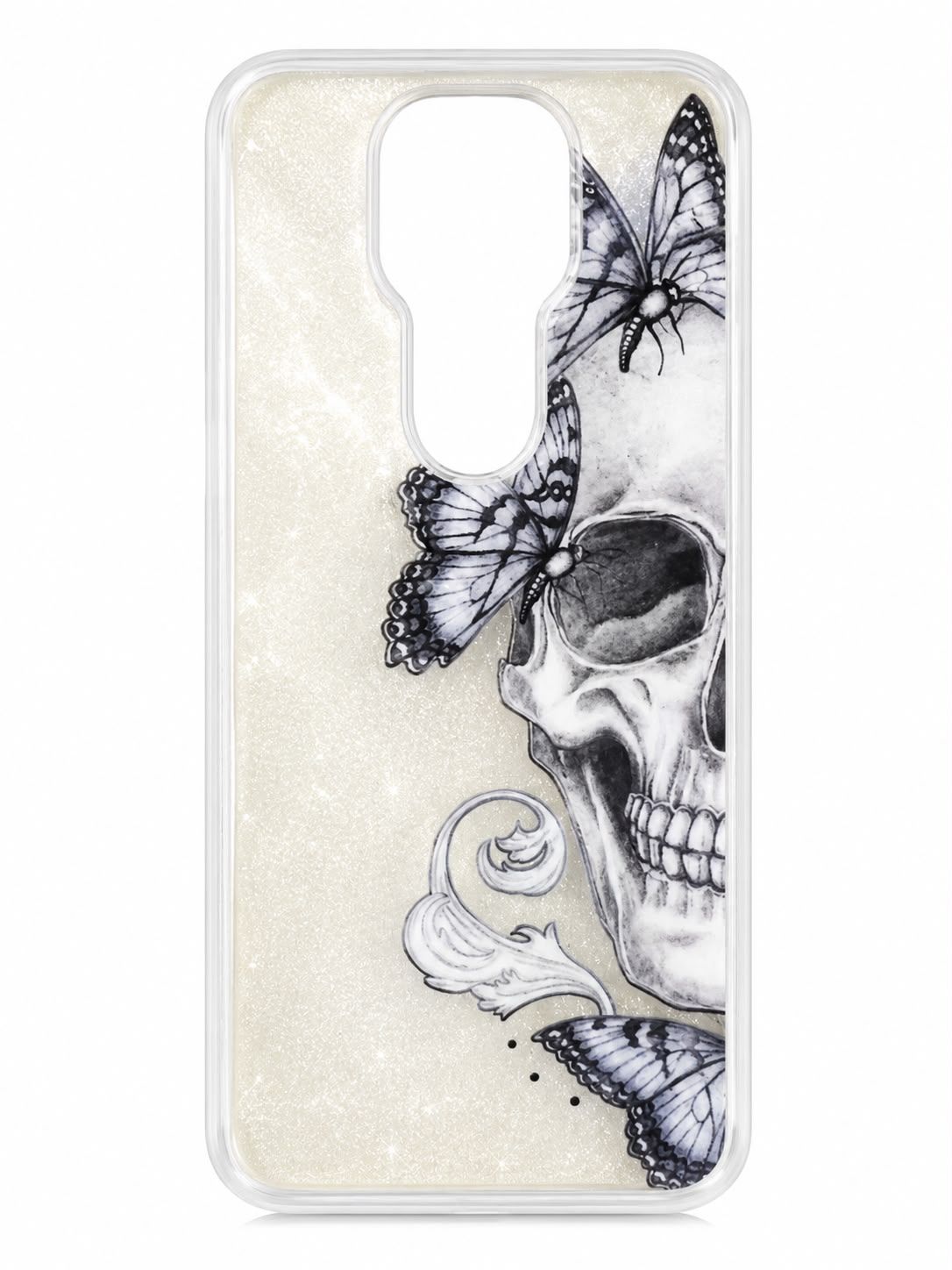 Clear Black and White Skull and Butterfly Design Case for Moto G Play 2021