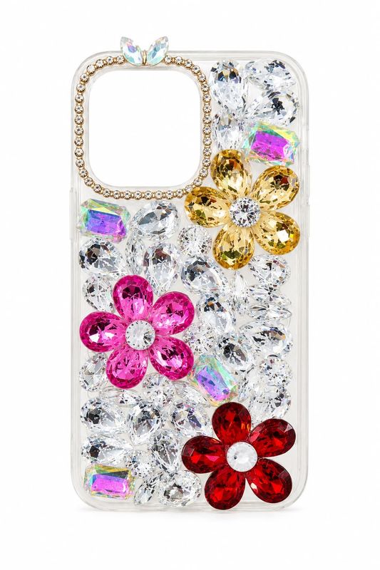 Big Flower Diamond Crystal Case for Iphone 13 Pro-Multi Color (Pink)
