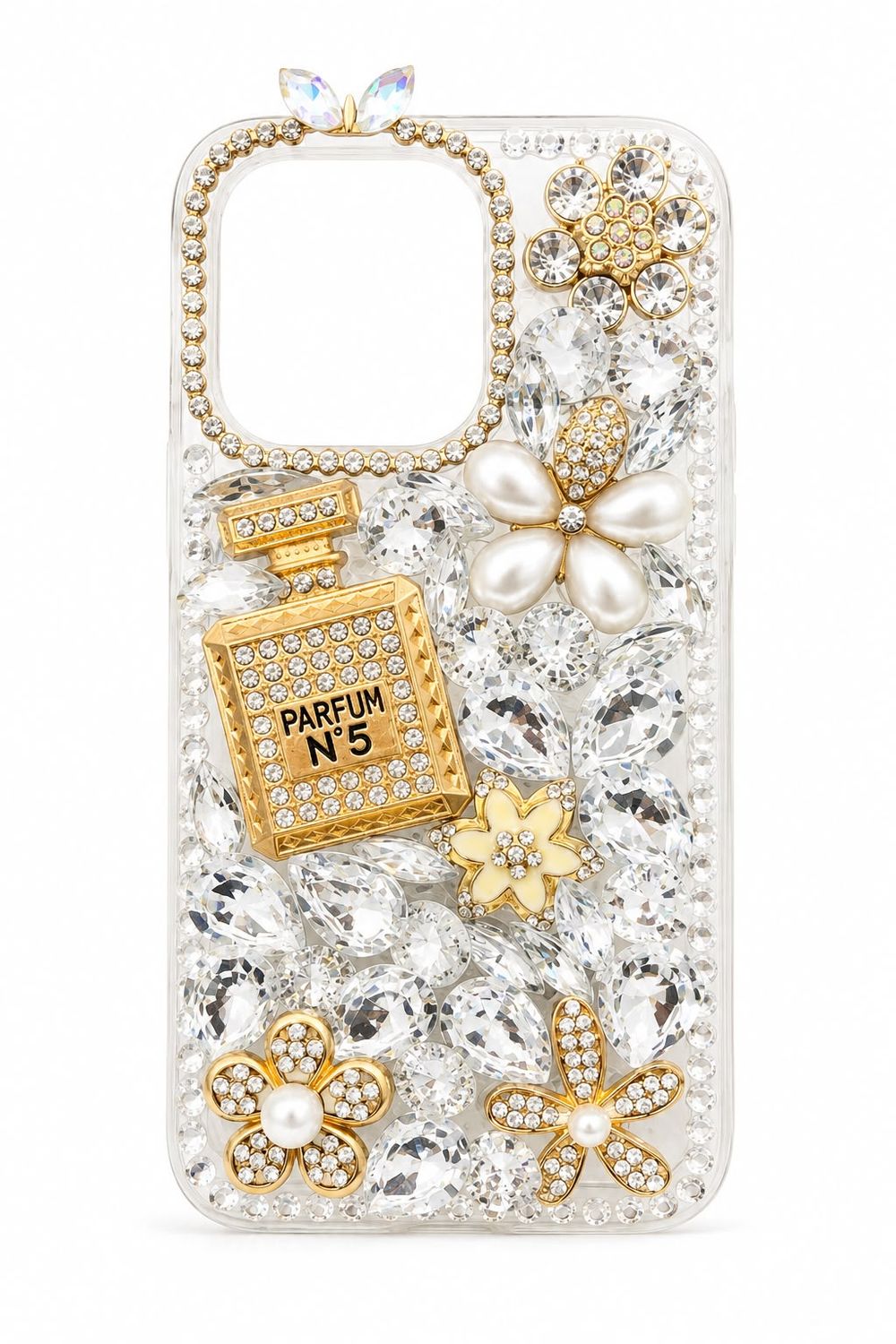 Big Diamond Bezel with Perfume Bottle Crystal Case for Iphone 13 Pro- Gold and Silver