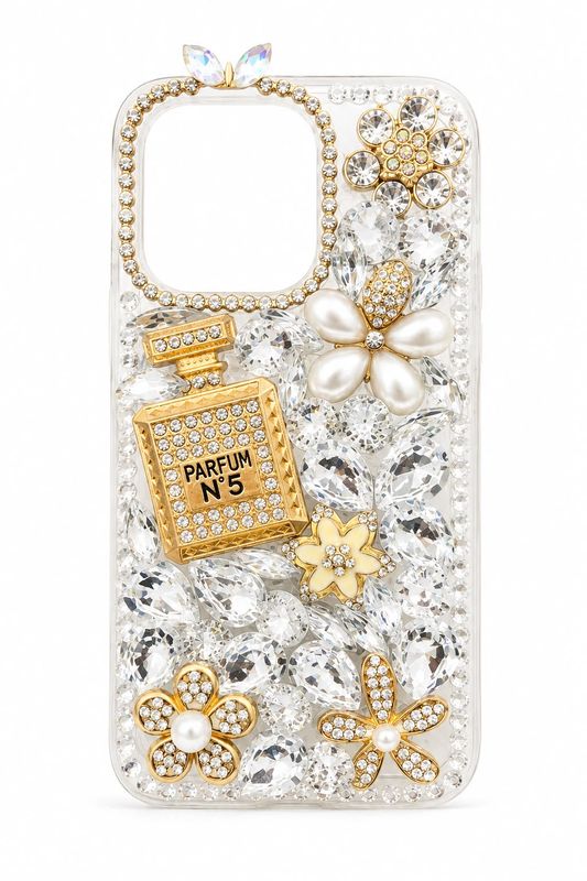 Big Diamond Bezel with Perfume Bottle Crystal Case for Iphone 13 Pro- Gold and Silver