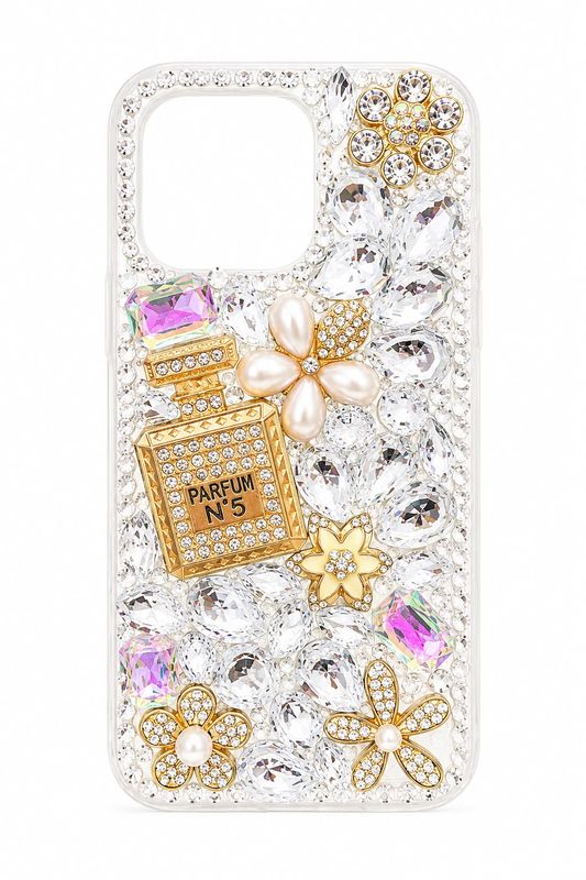 Big Diamond Perfume Bottle Crystal Case for Iphone 13 Pro- Gold and Silver