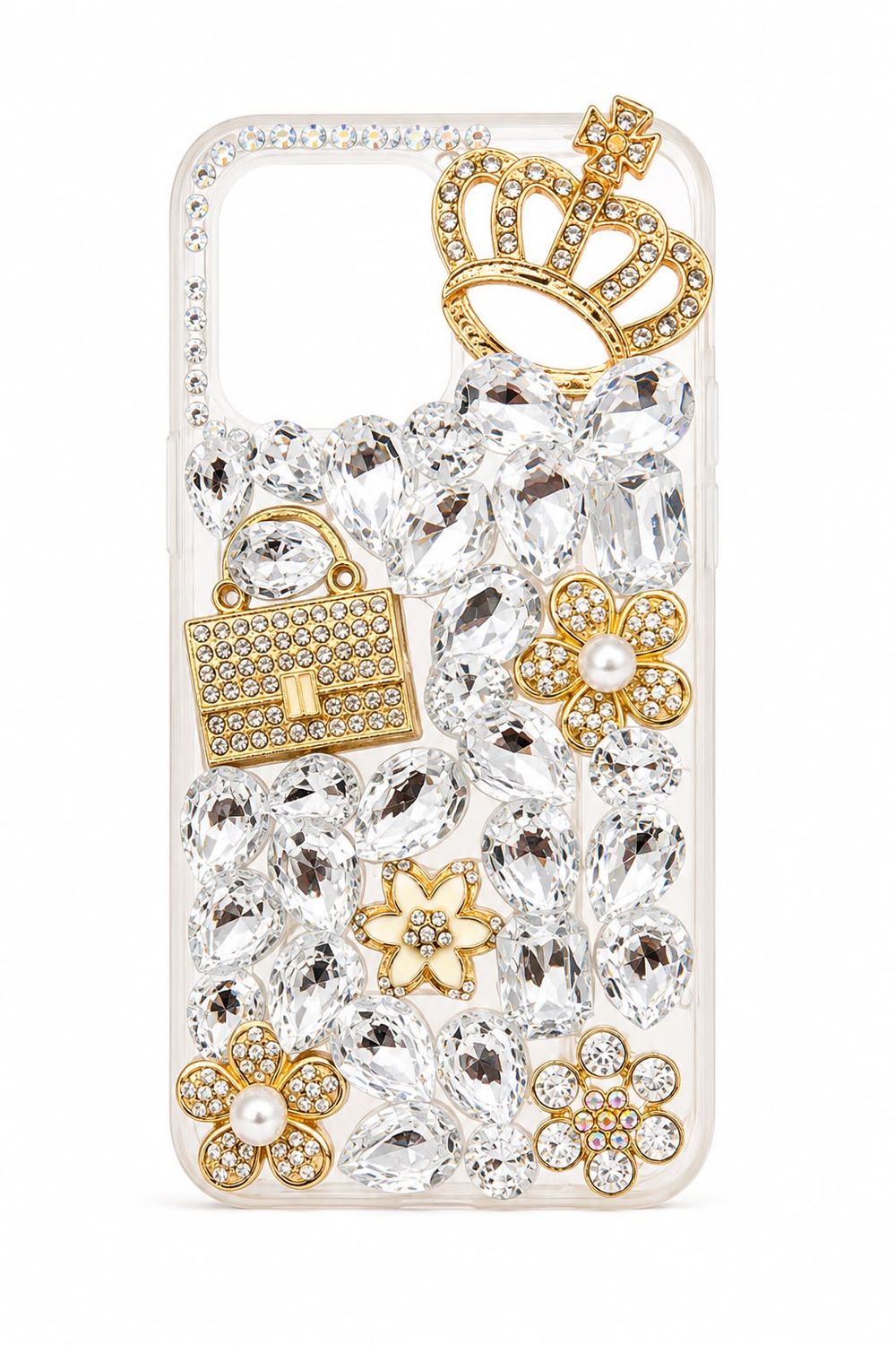 Big Diamond Bag Bottle Crystal Case for Iphone 13 Pro- Gold and Silver