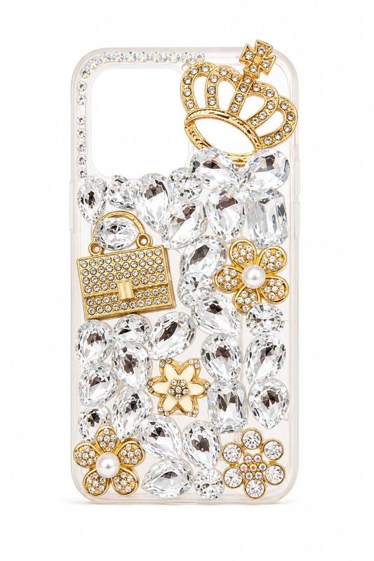 Big Diamond Bag Bottle Crystal Case for Iphone 13 Pro- Gold and Silver