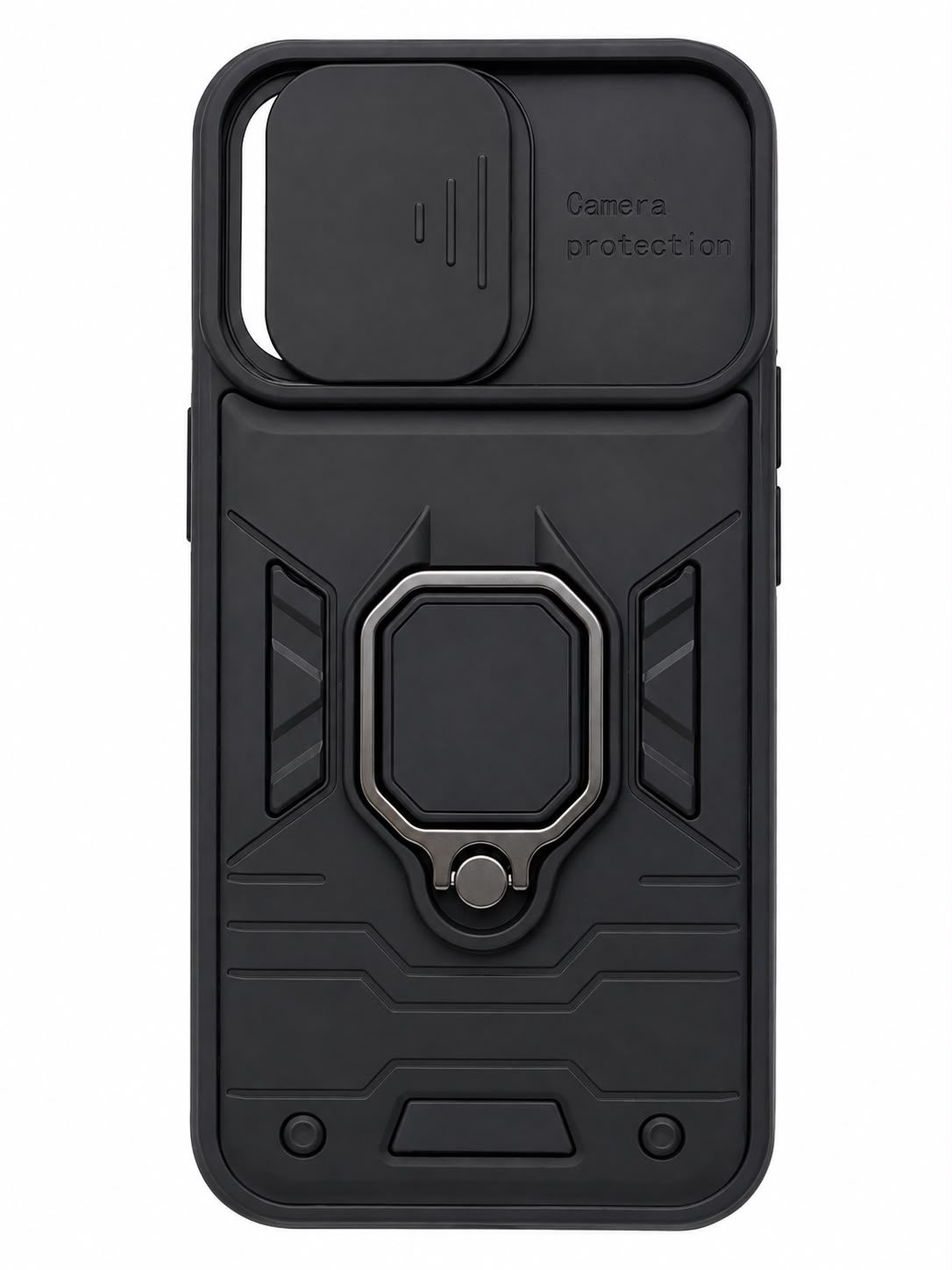 Multi-Functional Magnetic Ring Stand Hybrid Camera Case for Iphone 13 Pro-Black