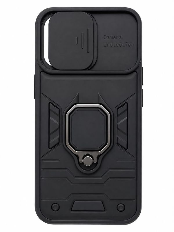Multi-Functional Magnetic Ring Stand Hybrid Camera Case for Iphone 13 Pro-Black