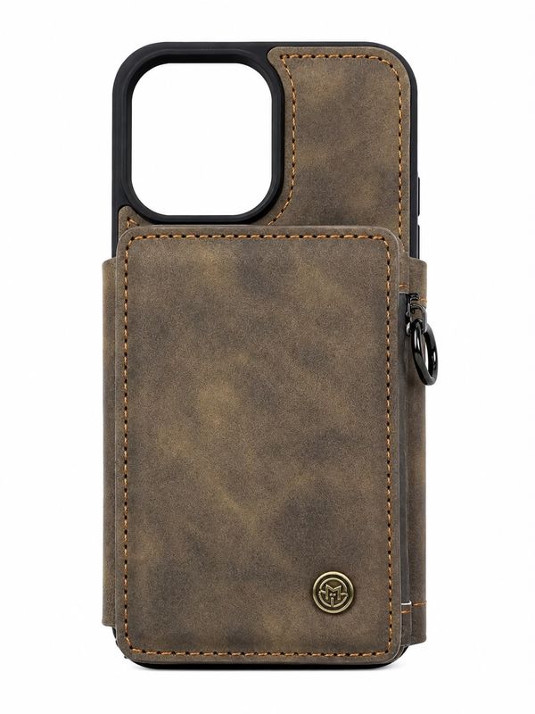 Leather Back Wallet Case for Iphone 13 Pro- Dark Brown