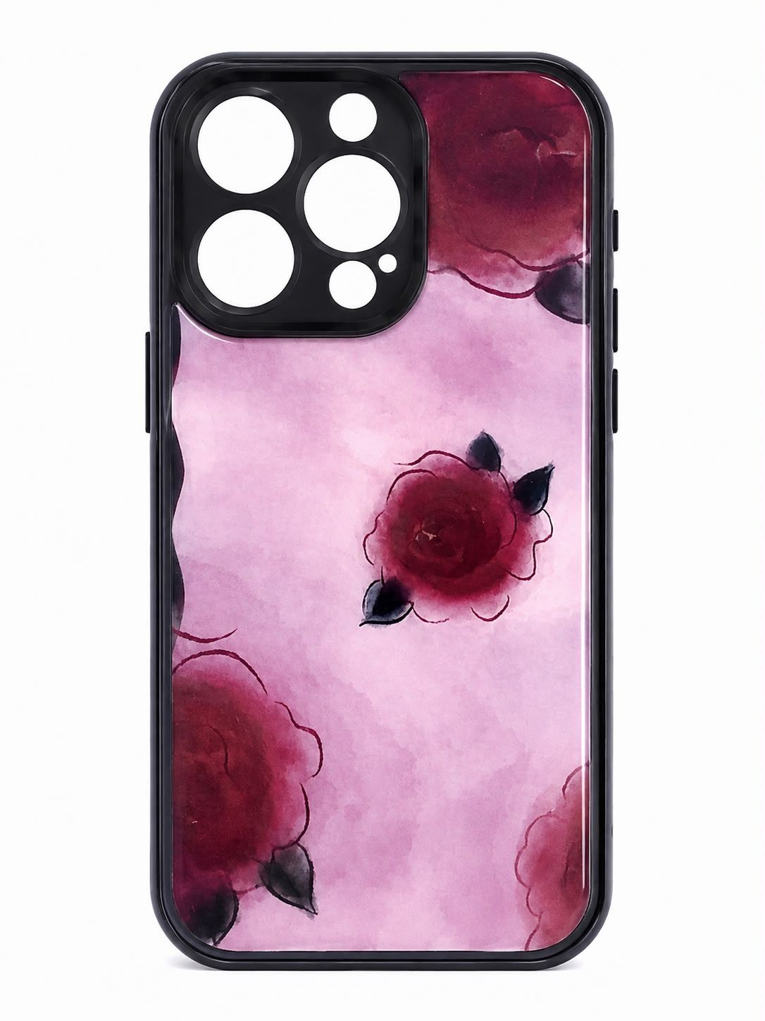 Red Rose Printed Camera Protector Case for Iphone 14 Pro-Maroon